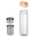Bamboo 400ml Double Wall Borosilicate Glass Drink Water Filtration Enhancer Bottle